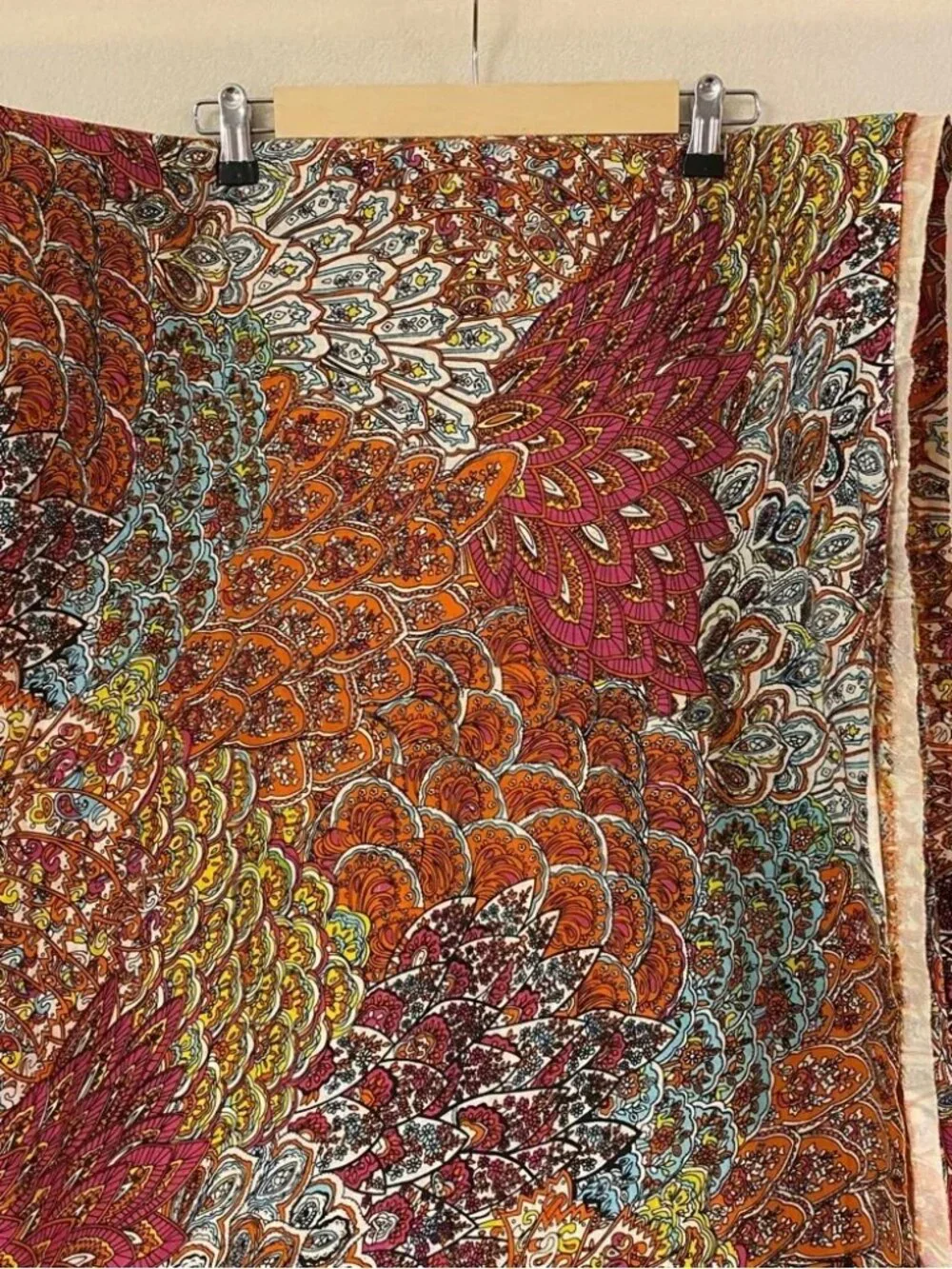 Anthropologie cotton pink orange feather print 84
